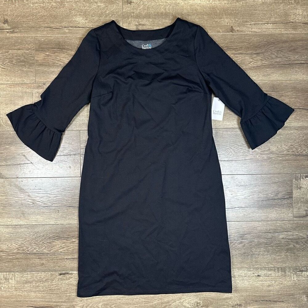 Croft & Barrow Women’s Size Small Bell Sleeve Pencil Dress Black Knee Length NWT
